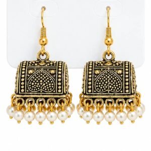 Traditional Antique Oxidized Golden Black Box Jhumka Earrings with Pearl Drops